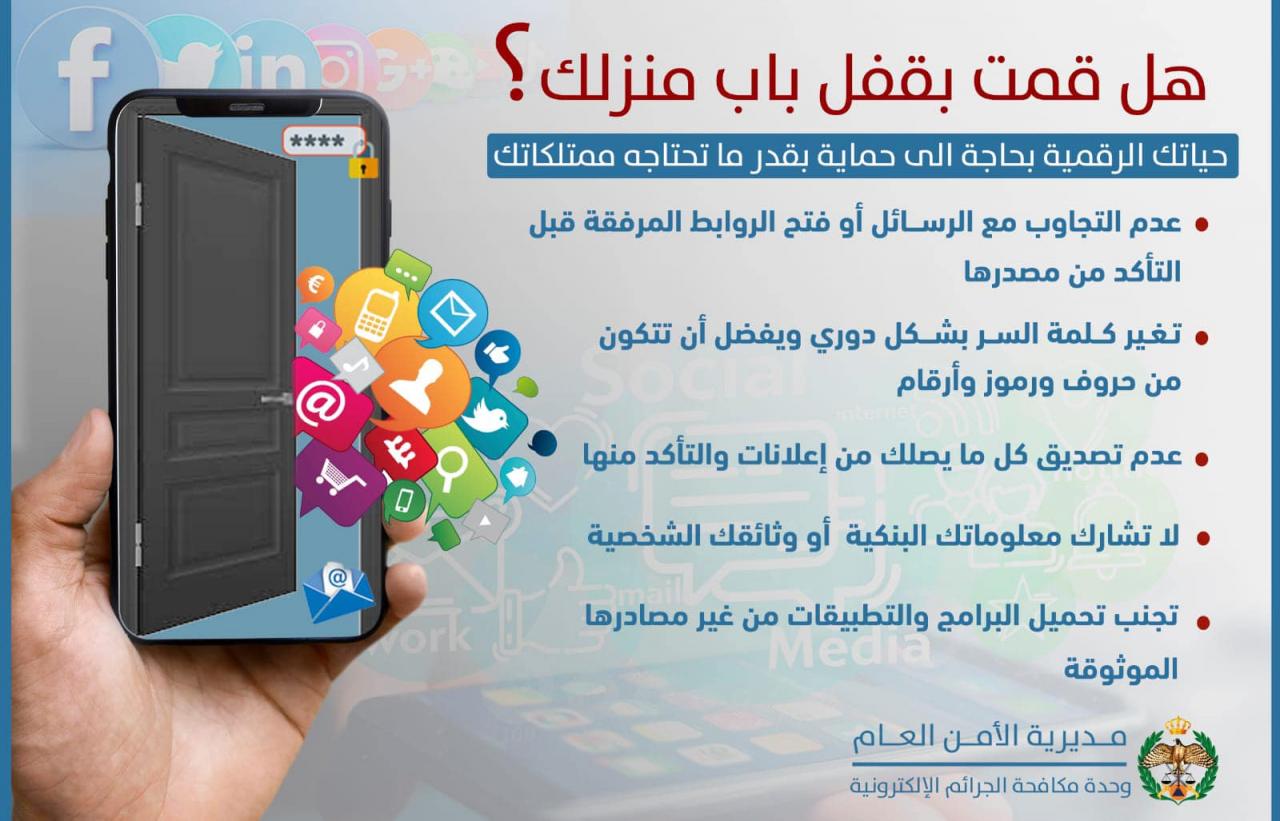 صورة حول : الأمن العام للأردنيين: حياتكم الرقمية بحاجة إلى حماية الأمن العام للأردنيين: حياتكم الرقمية بحاجة إلى حماية