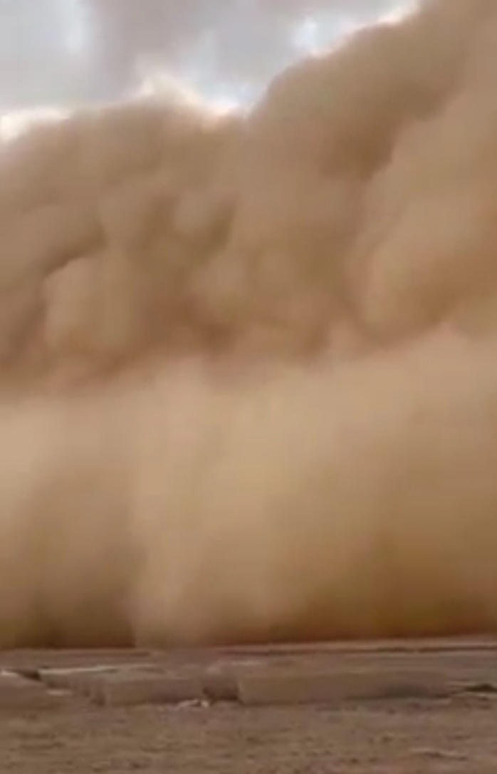 شاهدوا .. عاصفة ترابية مخيفة وأمطار غزيرة وسيول في البادية الأردنية