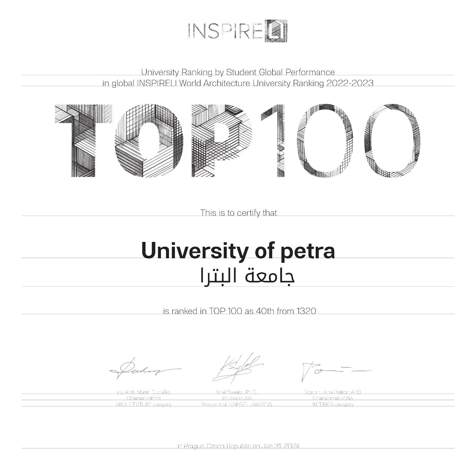 جامعة البترا تحتل المرتبة 40 عالميّا والرابعة على مستوى آسيا في تصنيف عالمي لهندسة العمارة