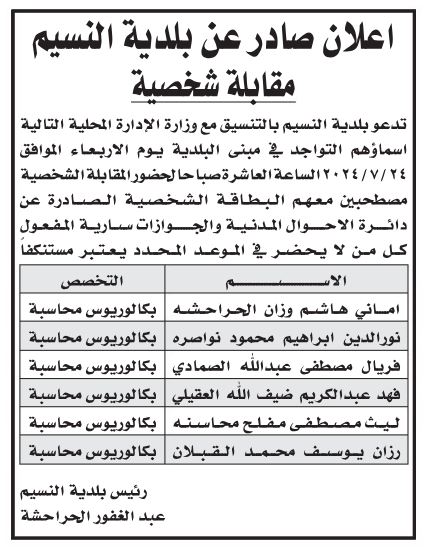 وظائف شاغرة ومدعوون للمقابلات (أسماء)