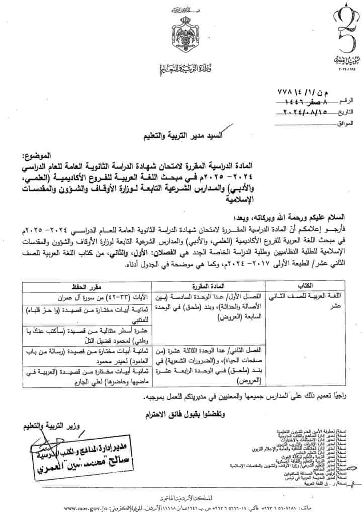 صورة حول : وزارة التربية والتعليم تعمم و تصدر وثيقة حول مادة اللغة العربية "توجيهي" وزارة التربية والتعليم تعمم و تصدر وثيقة حول مادة اللغة العربية "توجيهي"
