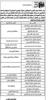 عاجل || أمانة عمان توجه إنذارات بالفصل لـ 25 عامل وطن ( بالأسماء)