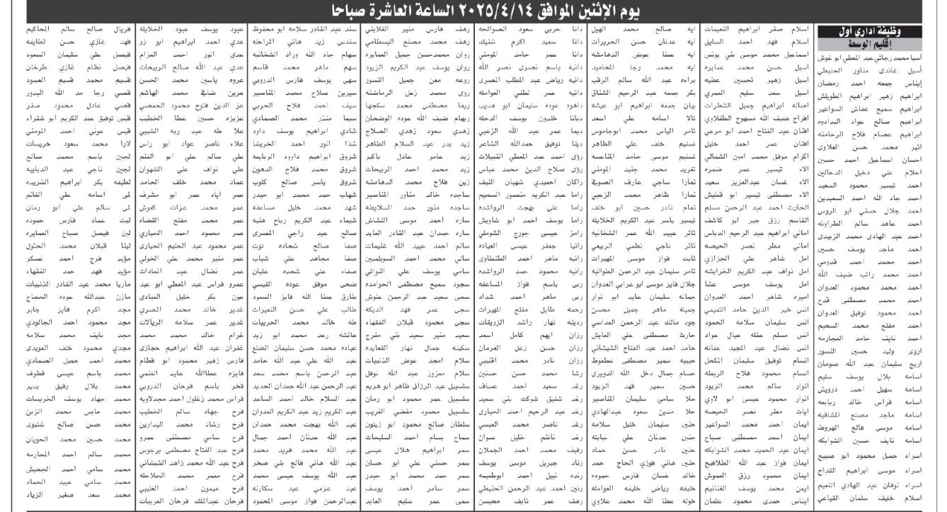 وظائف شاغرة ومدعوون لإجراء المقابلات الشخصية (أسماء)