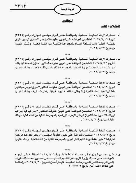 إحالات جديدة على التقاعد تشمل أبو البقر والرواشدة والخرابشة – تفاصيل بالأسماء