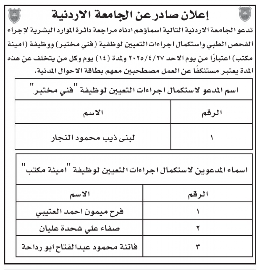 مدعوون لإستكمال إجراءات التعيين وشواغر وظيفية (أسماء)