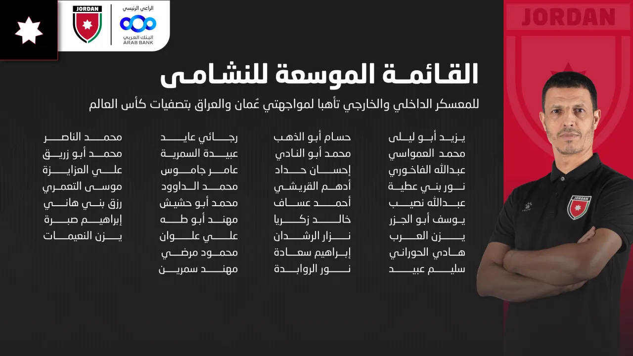صورة حول : إعلان قائمة النشامى الموسعة لمواجهتي عُمان والعراق بتصفيات كأس العالم إعلان قائمة النشامى الموسعة لمواجهتي عُمان والعراق بتصفيات كأس العالم