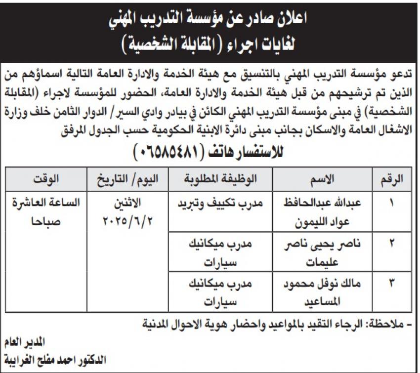 صورة حول : شواغر ومدعوون للمقابلات الشخصية (أسماء) شواغر ومدعوون للمقابلات الشخصية (أسماء)