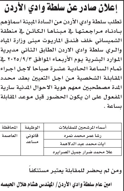 بالاسماء ..وظائف شاغرة ومدعوون لإجراء المقابلات الشخصية