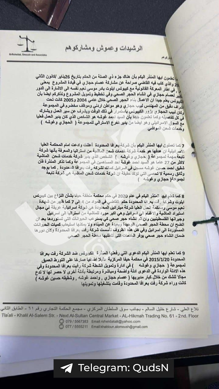 عاجل | صراحة نيوز ترصد بالوثائق علاقة شركة حجازي وغوشة ومستعمرة ايلوت في ايلات