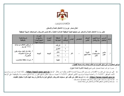 الأشغال العامة تعلن عن وظائف شاغرة في عدة محافظات بالأردن.. تعرف على الشروط والتخصصات المطلوبة