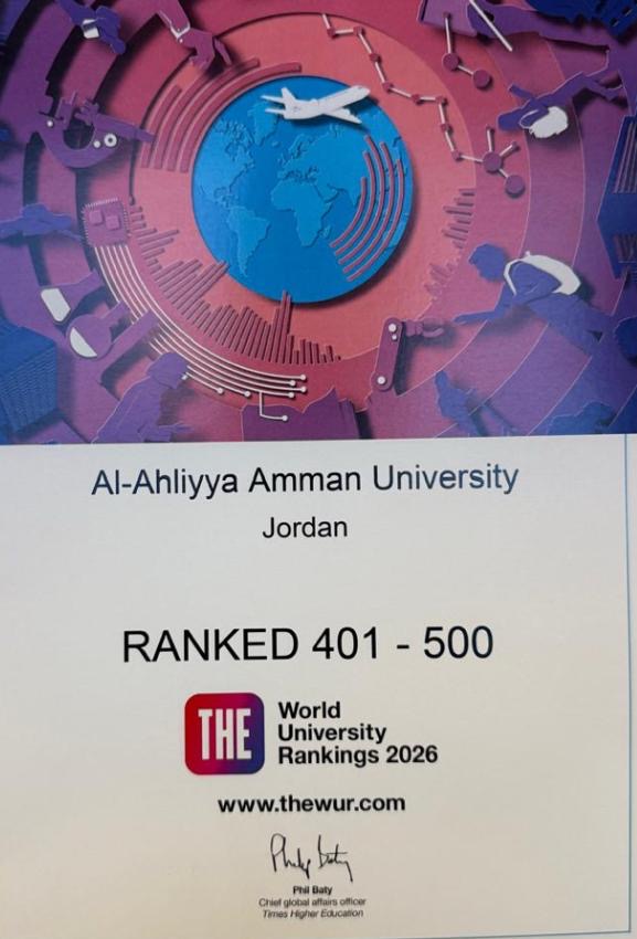 عمان الأهلية تفوز بالمركز الأول على الجامعات الأردنية و 401 -500 عالمياً بتصنيف التايمز العالمي لعام 2026