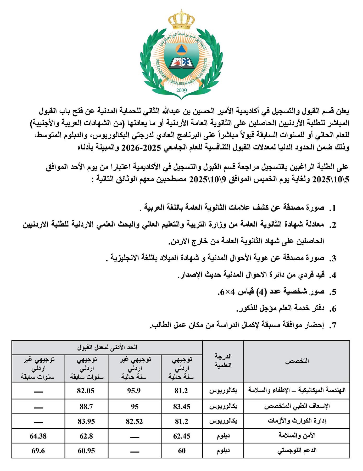 صورة حول : أكاديمية الأمير الحسين للحماية المدنية تفتح باب القبول"صورة" أكاديمية الأمير الحسين للحماية المدنية تفتح باب القبول"صورة"
