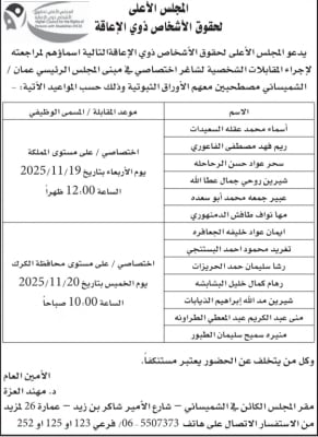 بالاسماء .. المدعوون لإجراء مقابلات شخصية لوظائف حكومية شاغرة