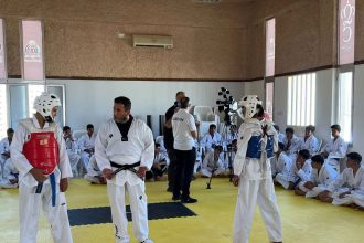 70 يافعاً يشاركون في اختبار الحزام الأحمر للتايكواندو بالحسينية