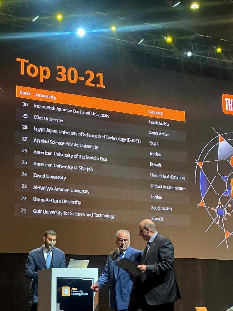 إعلان فوز عمان الاهلية بالمركز 23 عربياً والأولى على الجامعات الأردنية بحفل اختتام فعاليات قمة التايمز