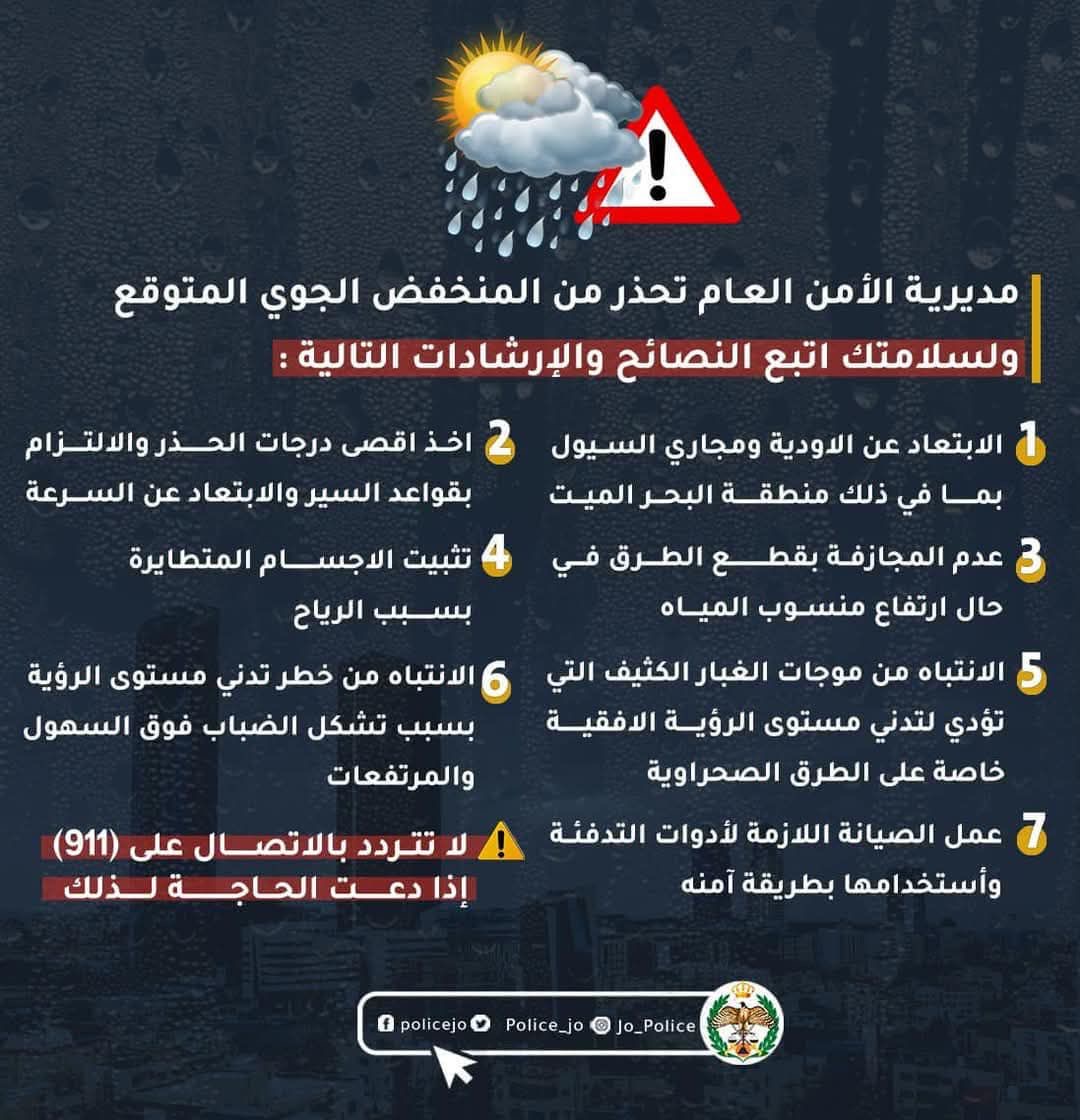صورة حول : تحذيرات أمنية من المنخفض الجوي المتوقع في اليومين القادمين تحذيرات أمنية من المنخفض الجوي المتوقع في اليومين القادمين