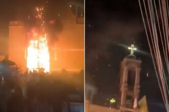 احتراق شجرة ميلاد أمام كنيسة يثير جدلاً على مواقع التواصل