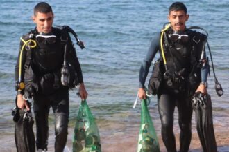 حملة لتنظيف قاع البحر في شاطئ النخيل بمحمية العقبة البحرية