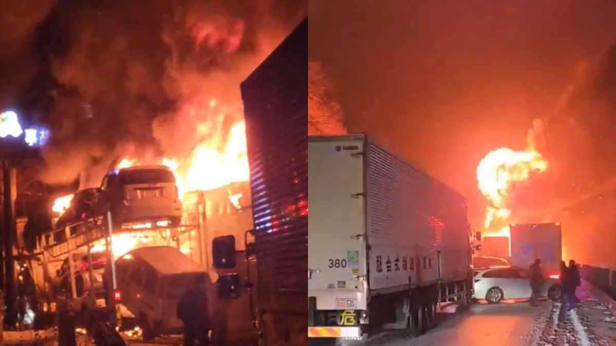 حريق ضخم وتصادم جماعي على طريق سريع في اليابان