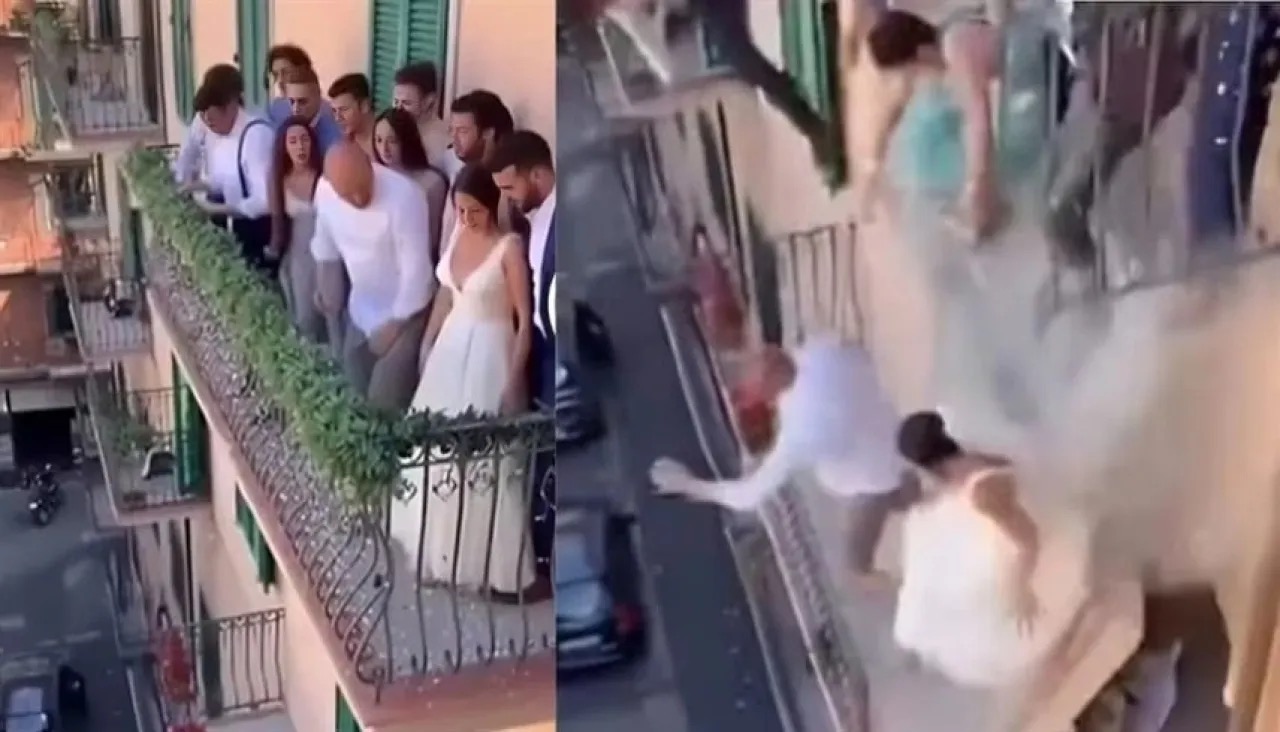صورة حول : فيديو يوثق شرفة تنهار أثناء حفل زفاف.. لحظات صادمة تُظهر العروسان والضيوف يسقطون .. فما الحقيقة ؟ فيديو يوثق شرفة تنهار أثناء حفل زفاف.. لحظات صادمة تُظهر العروسان والضيوف يسقطون .. فما الحقيقة ؟