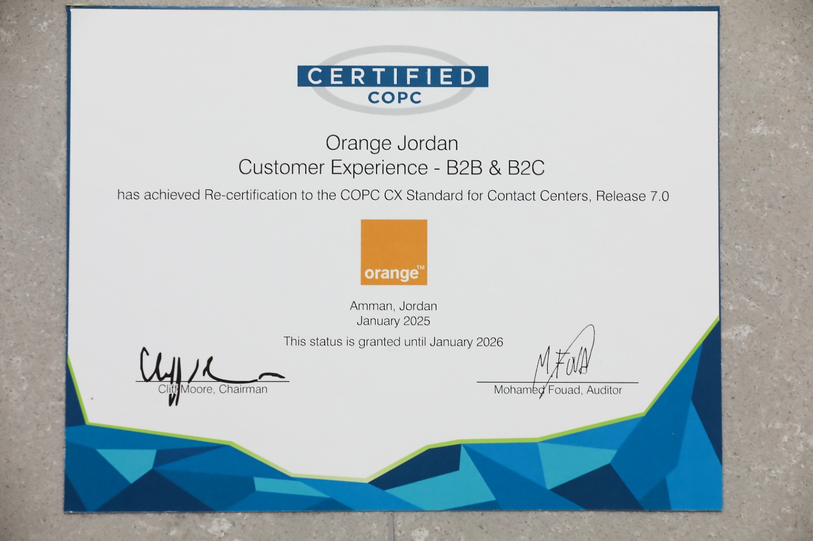 Orange Jordan Leads Highest Standards of Customer Service with COPC Certification Renewal for the Seventh Consecutive Year