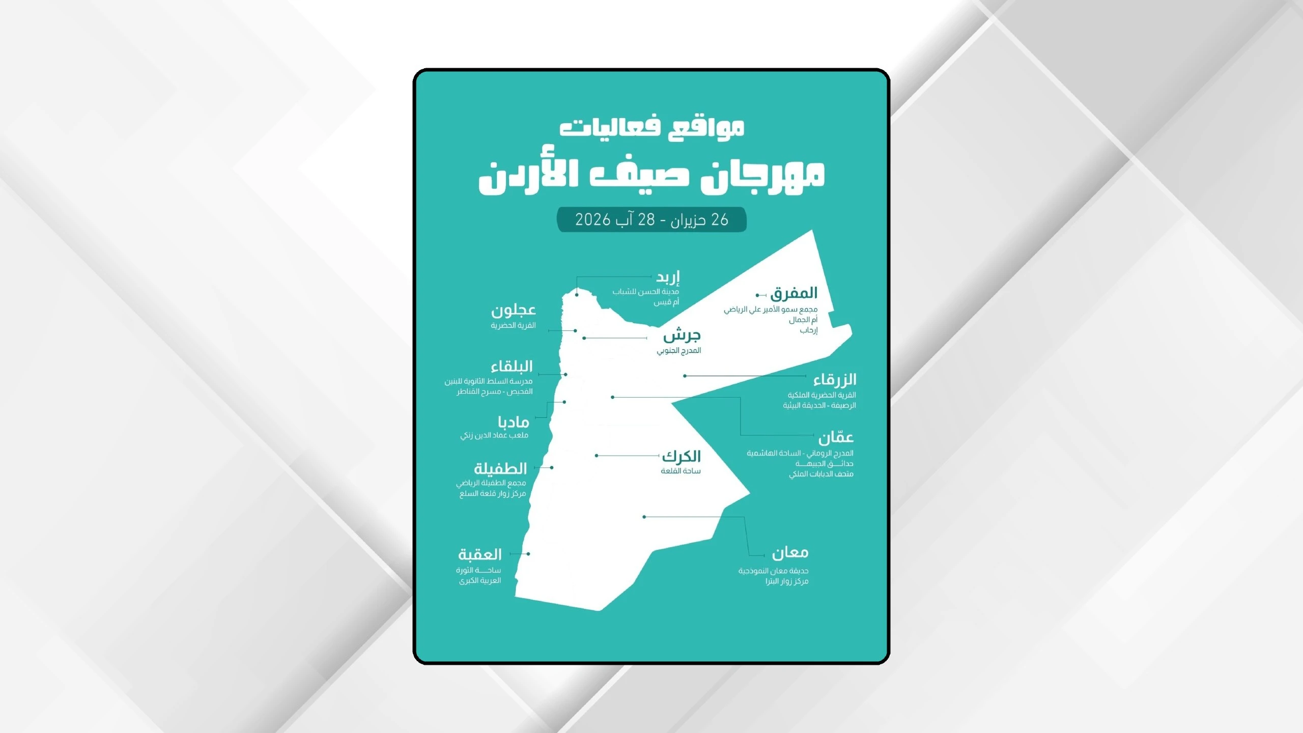 صورة حول : انطلاق فعاليات مهرجان "صيف الأردن 2026" بالحديقة البيئية بلواء الرصيفة انطلاق فعاليات مهرجان "صيف الأردن 2026" بالحديقة البيئية بلواء الرصيفة