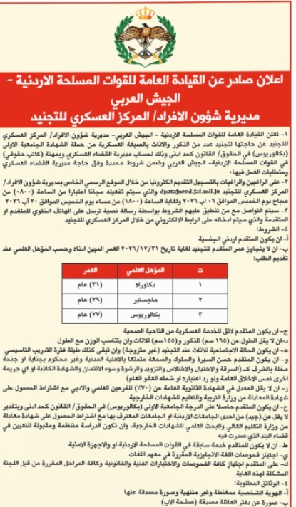 صورة حول : اعلان صادر عن القوات المسلحة الأردنية اعلان صادر عن القوات المسلحة الأردنية
